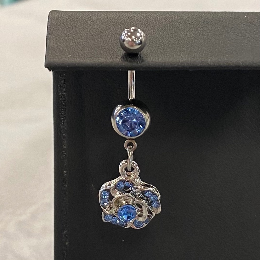Light Blue Flower Belly Button Ring